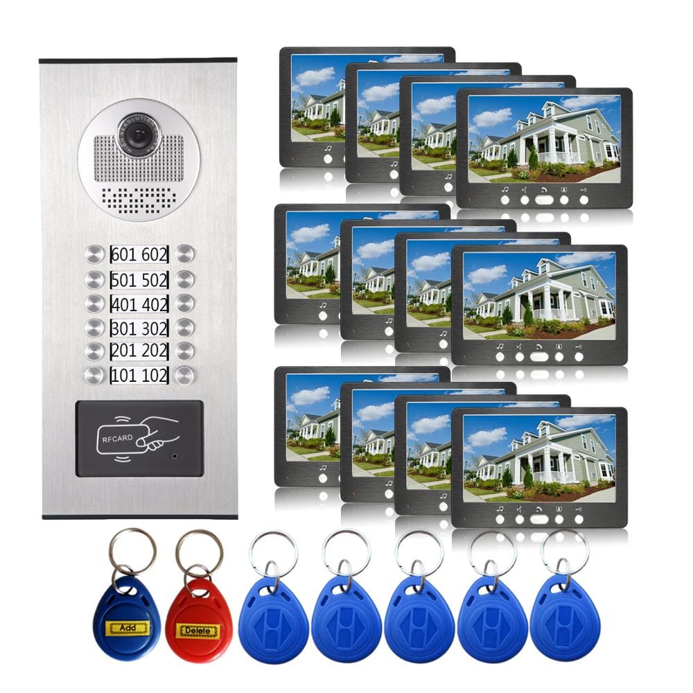 7'' Video Intercom System doorbell Wired Cable Camera with Color Video Door Phone for /4/6/8/10/12 Family Apartment