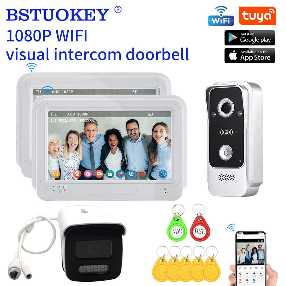 Tuya 7 Inch Video Intercom Doorphone Touch Screen Wifi Monitor with Wired Doorbell 1080P 120° APP Password IC Card Swipe Unlock
