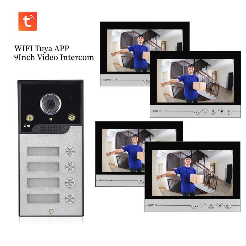 9Inch Tuya WIFI Video Doorbell Doorphone Camera Intercom Building Video Intercom Video Door Phone System For1/4 Units Apartments