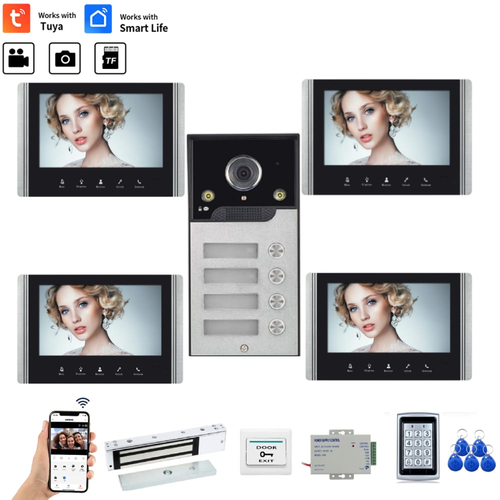 TUYA WiFi Video Doorphone Doorbell Intercom 7 Inch 1080P Touch screen Monitors 2/3/4 Apartment/Family