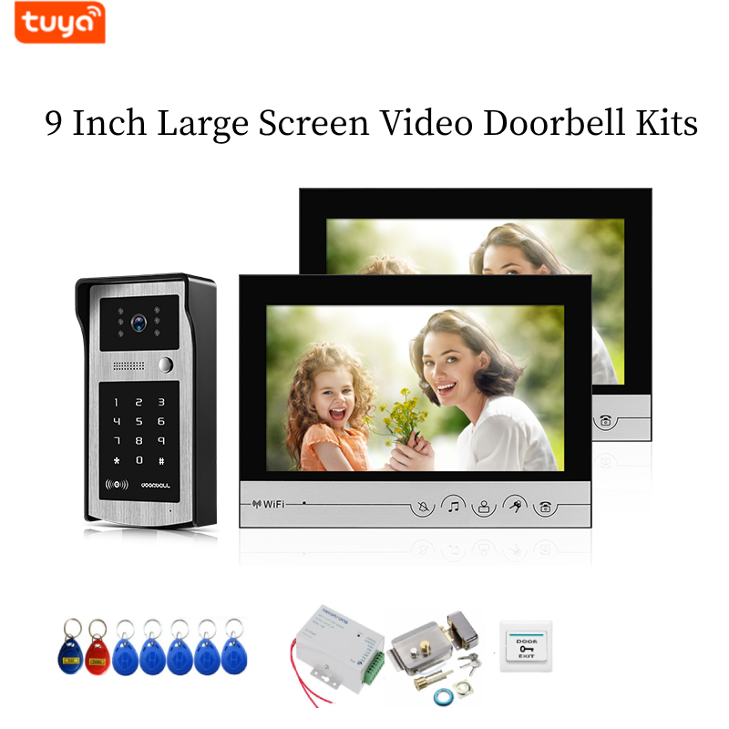 9" WIFI Video Door Phone Large Screen Tuya Smart Doorbell Password/RFID Access Building Video Door Intercom System