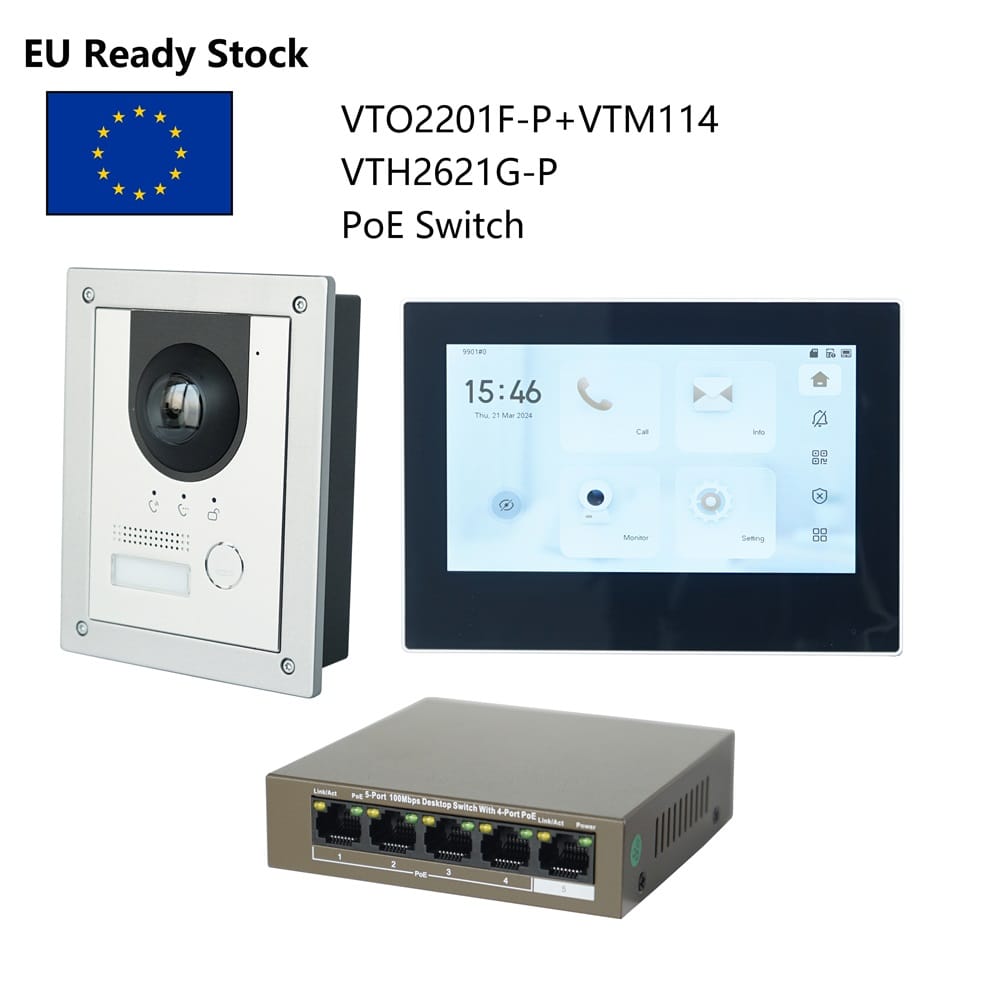 DH Multi-Language IP Video Intercom KIT,VTO2201F-P & VTH2621GW-P / VTH2621G-P & PoE switch,support SIP, replace VTO2202F-P-S2