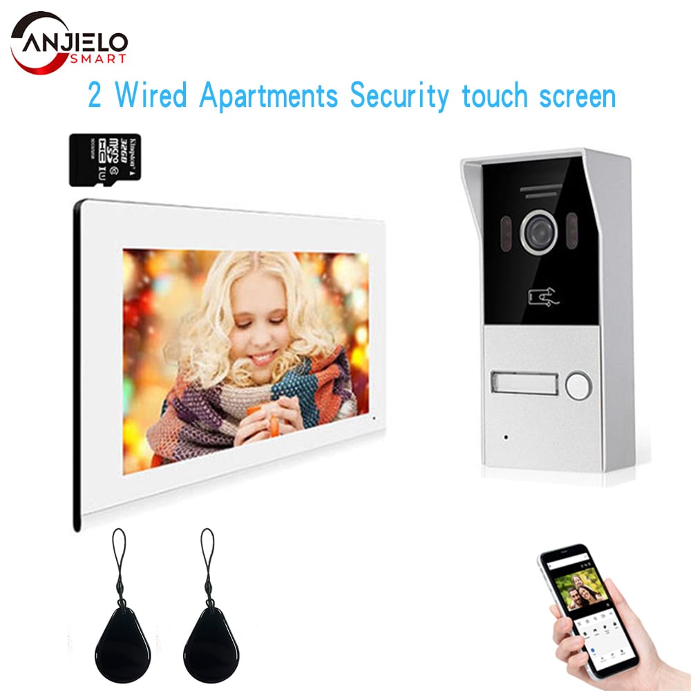 Tuya 7-Inch Video Intercom ID card DoorPhone for 2 Wired Apartments Security touch screen System for Building Automation