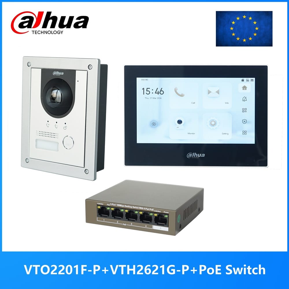 Dahua Multi-Language IP Video Intercom KIT,VTO2201F-P & VTH2621GW-P / VTH2621G-P & PoE switch,support SIP, replace VTO2202F-P-S2