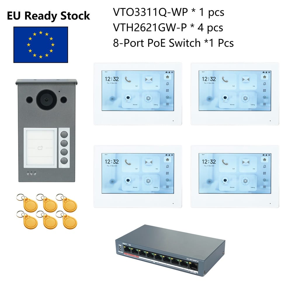 DH Multi-Language IP Video Intercom KIT,VTO3311Q-WP & VTH2621GW-P, P2P Cloud, Door bell 1, 2 ,4 buttons are adjustable