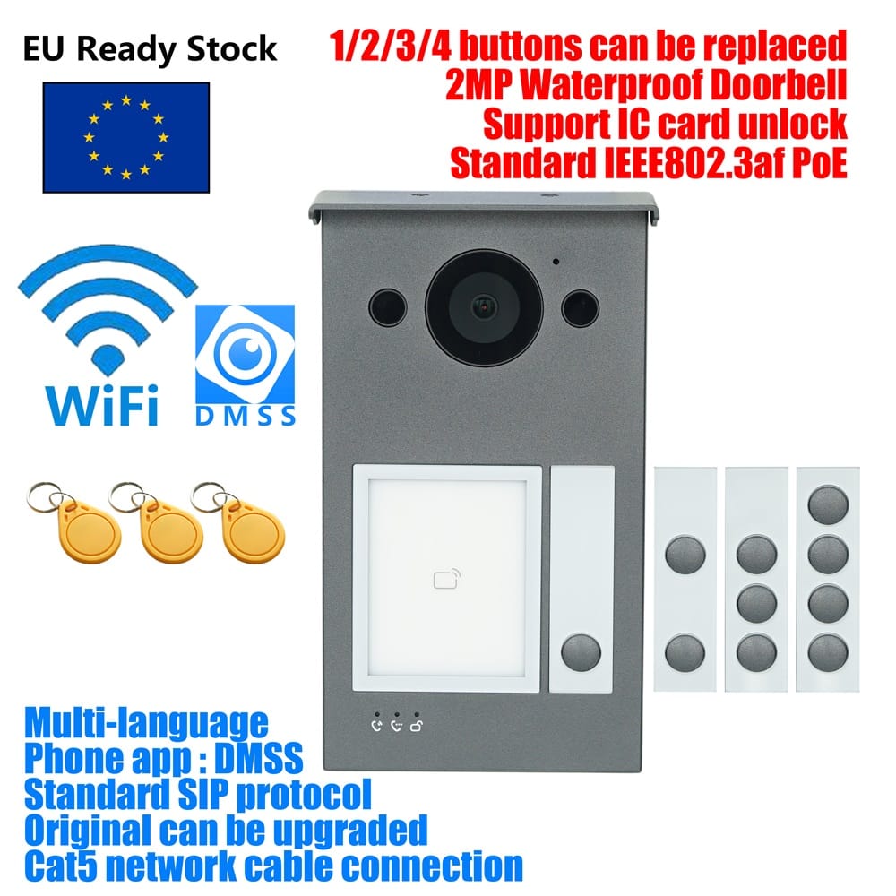 DH Logo Multi-language VTO3311Q-WP 802.3af PoE IP Villa Wi-Fi Doorbell,Video intercom,IP Door Phone,P2P Cloud,Door Station