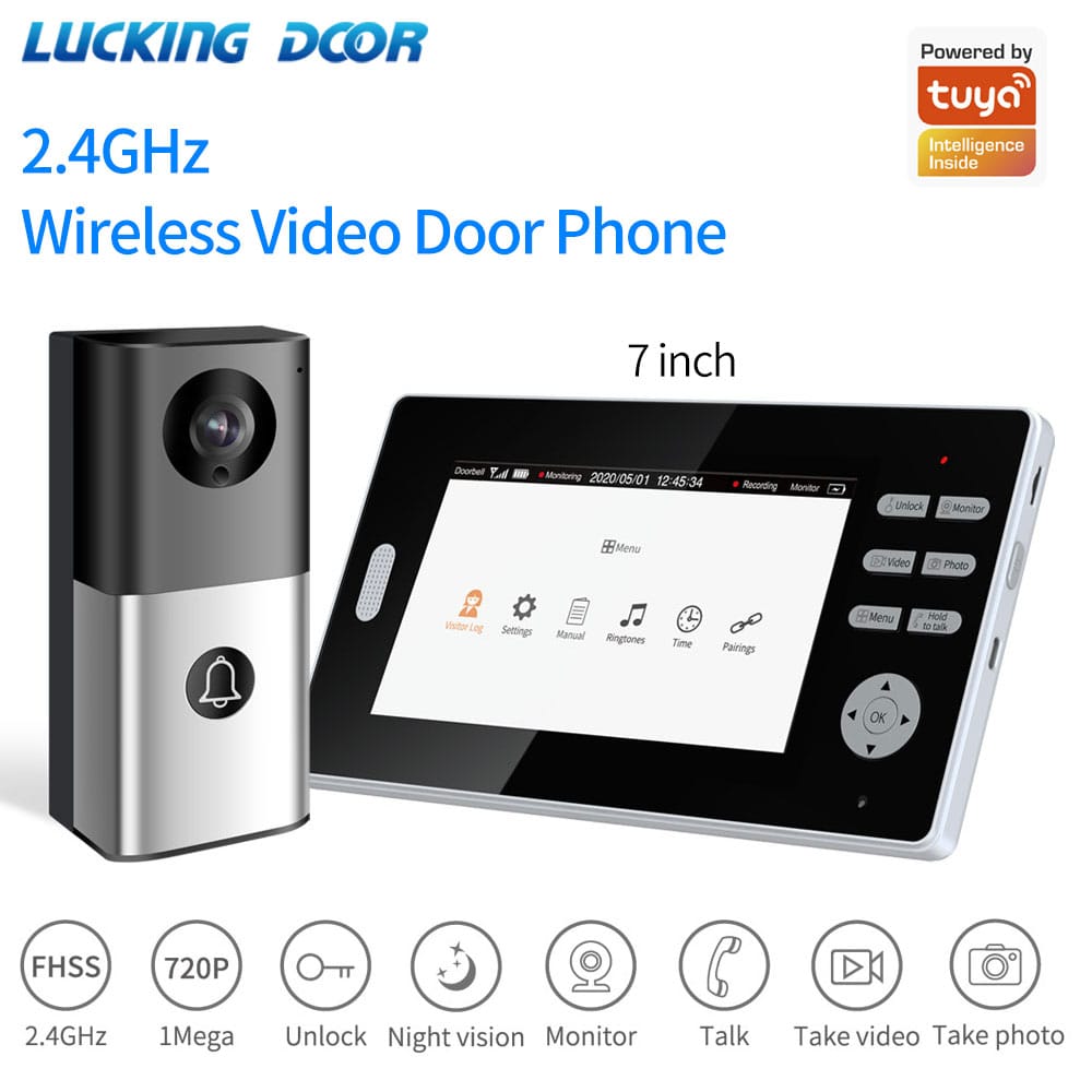 2.4G TFT Tuya Wireless Video Door Phone Intercom Doorbell Home Security Camera no-wired 7Inch Monitor Villa Intercom Lock System