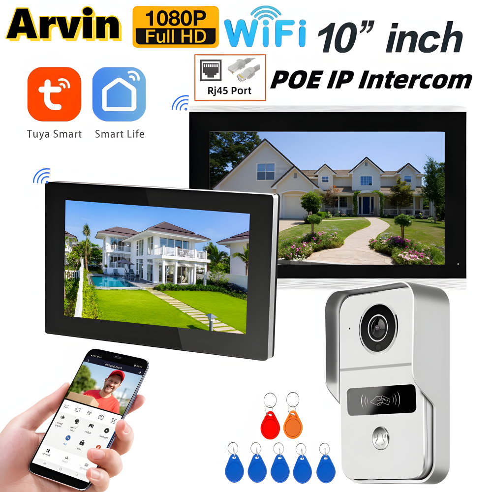 7 " Tuya Smart WiFi Residential Video Doorphone POE IP Intercom System Touch Screen Rfid Wireless Door Entry for Apartment Home
