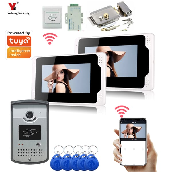 7 inch WIFI Video Door Phone Intercom Entry System 2 Monitor +ID card Outdoor Camera support Electric Lock APP Phone Unlock