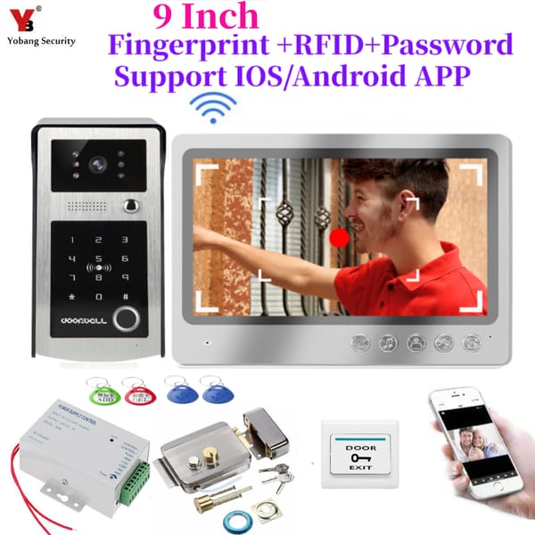 7'' Wifi Video doorbell System Wireless Video door Intercom phone Kits RFID Keyfob, fingerprint Password IR Camera,  APP Unlock