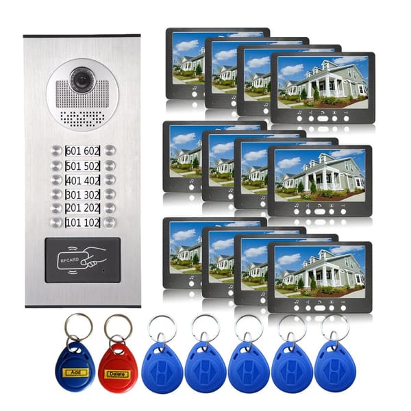 7'' Video Intercom System doorbell Wired Cable Camera with Color Video Door Phone for /4/6/8/10/12 Family Apartment