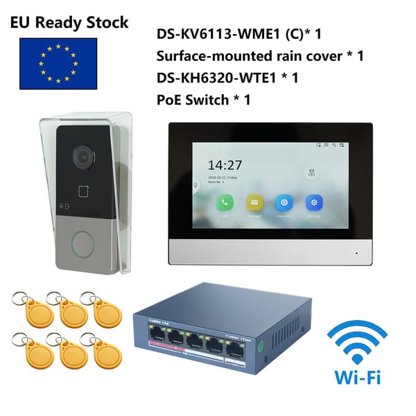 HIK DS-KIS603-P(C) Multi-language 802.3af POE Video intercom KIT,include DS-KV6113-WPE1(C) & DS-KH6320-WTE1 & PoE Switch