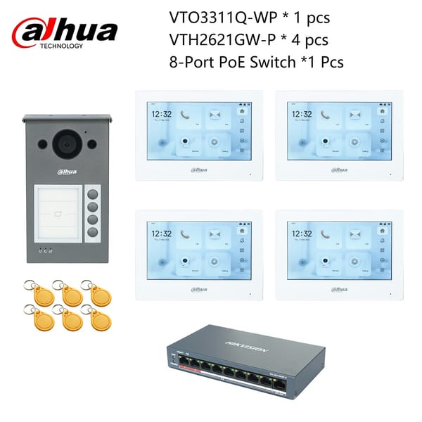 Dahua Multi-Language IP Video Intercom KIT,VTO3311Q-WP & VTH2621GW-P, P2P Cloud, Door bell 1, 2 ,3 ,4 buttons are adjustable
