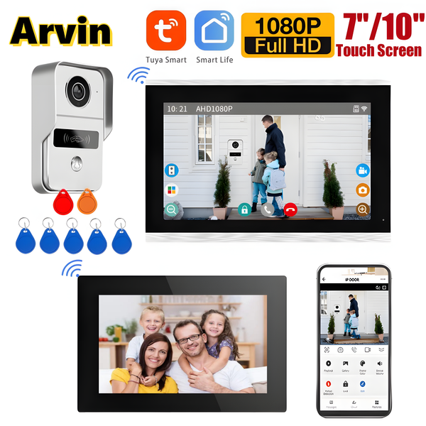 7 Inch Tuya Smart Wireless Wifi Video DoorPhone RFID Intercom System FHD 1080P Door Entry Video Intercom for Apartment Villa