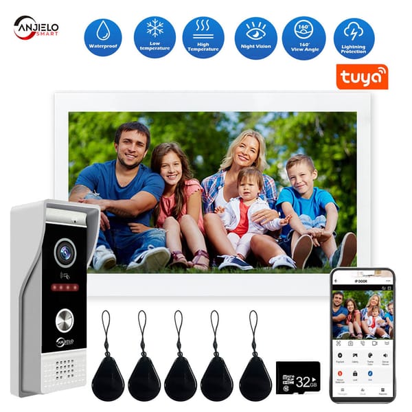7/10 pouces 1080P Interphone vidéo domestique Tuya, kit de moniteur Wi-Fi, système d'appartement, sonnette filaire, carte de con