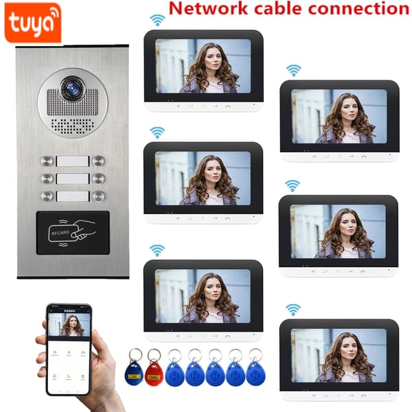 Tuya WiFi Video Intercom Home 7Inch Monitor Screen 1080P 2F/3F/4F/6F Door Phone Camera with RIFD Cards Unlock