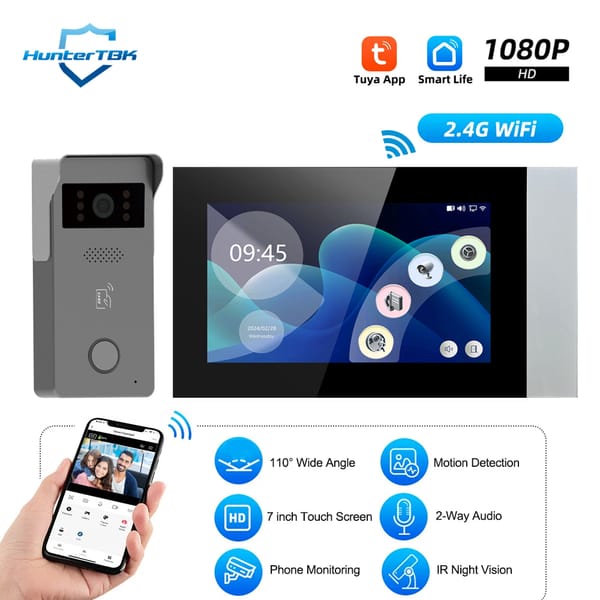 2 Wire Smart Home Tuya Wifi 1080P Video Intercom Video Door Phone 7'' Color Touch Screen Camera Doorbell Door Security System