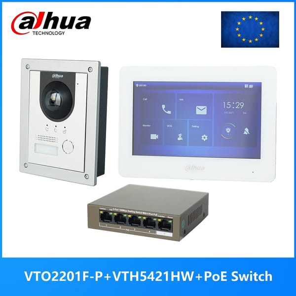 Dahua Multi-Language IP Video Intercom KIT,VTO2201F-P & VTH5421HW /VTH5421HB & PoE switch,support SIP, replace VTO2202F-P-S2