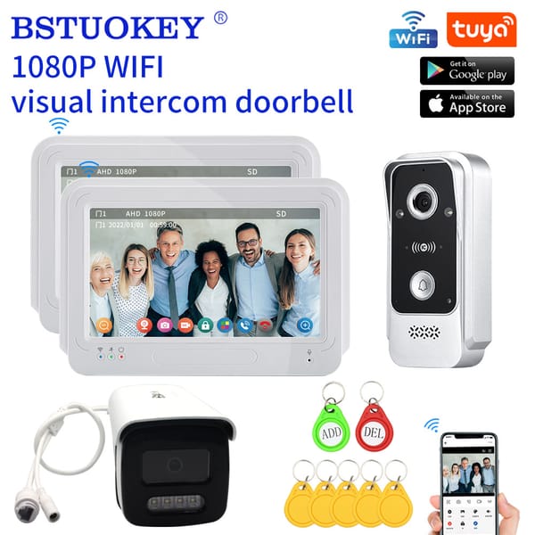 Tuya 7 Inch Video Intercom Doorphone Touch Screen Wifi Monitor with Wired Doorbell 1080P 120° APP Password IC Card Swipe Unlock