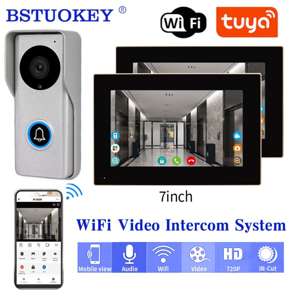 TUYA 1080P 7/10 Inch Touch Screen AHD Wireless Wifi Video Doorbell Smart APP Home Video Intercom Kits for Access Control System