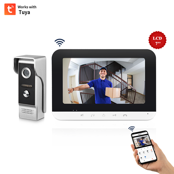 TUYA Wireless Wifi Video Doorbell 1080P 7 Color Touch Screen Smart APP Home Intercom Kit for Access Control System