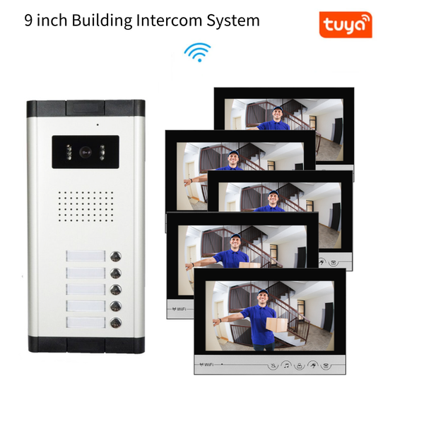 9"Big Screen Video Intercom System Tuya WIFI Video Doorbell Multi Call Buttons for 2-12 Unit Apartment Video Door Phone Kits