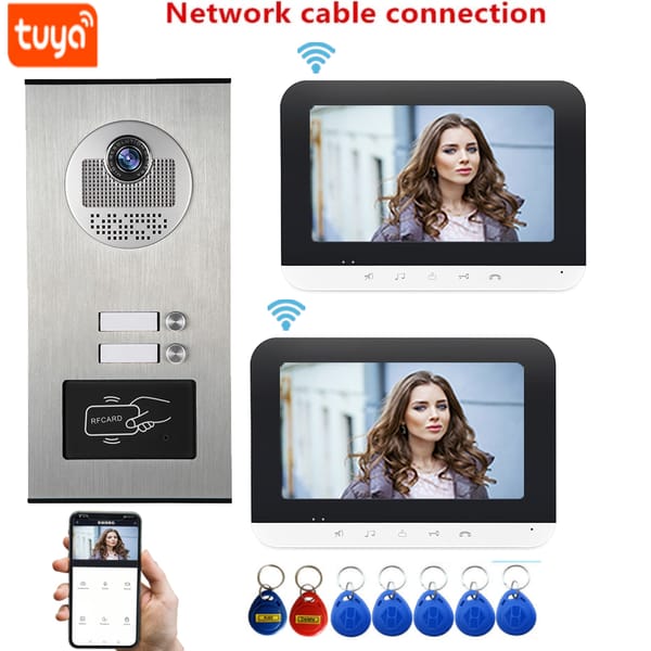 Tuya Smart Home Video Intercoms Wifi Video Door Entry Doorbell with 2 Call Panel Buttons Ring Intercom