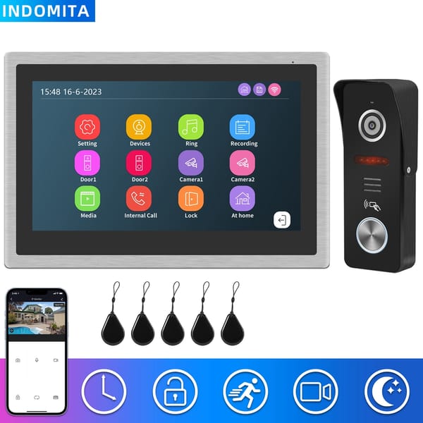Indomita Tuya Smart Home Intercom System,WiFi Video Door Phone Camera,Works Alexa,Touch Screen LCD Display,RFID Doorbell Unlock