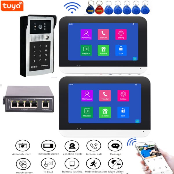 7inch POE Switch Video Intercom Tuya WIFI IP Video Door Phone APP Remote Password Unlock Local LAN Monitoring