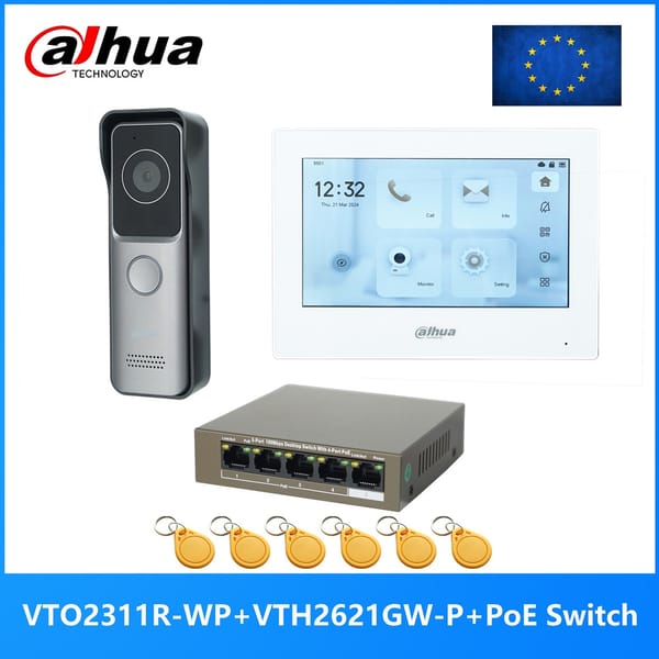 Dahua Multi-Language IP Video Intercom KIT,VTO2311R-WP & VTH2621GW-P & PoE switch,support SIP,RFID Card Unlock