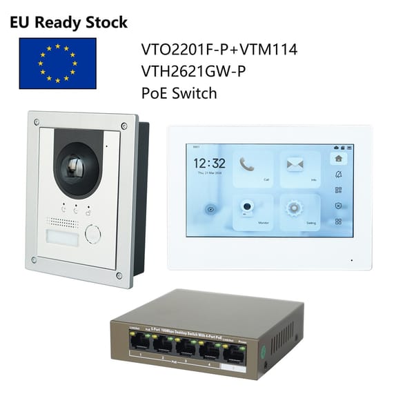 DH Multi-Language IP Video Intercom KIT,VTO2201F-P & VTH2621GW-P / VTH2621G-P & PoE switch,support SIP, replace VTO2202F-P-S2