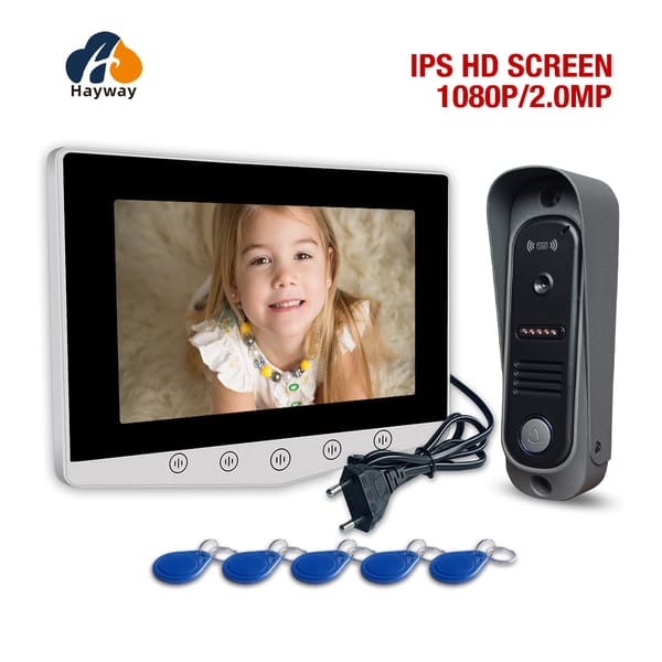 1080P home  intercom system,7” IPS FHD screen and metal shell doorbell, mobile detection, image storage, ID card unlocking,