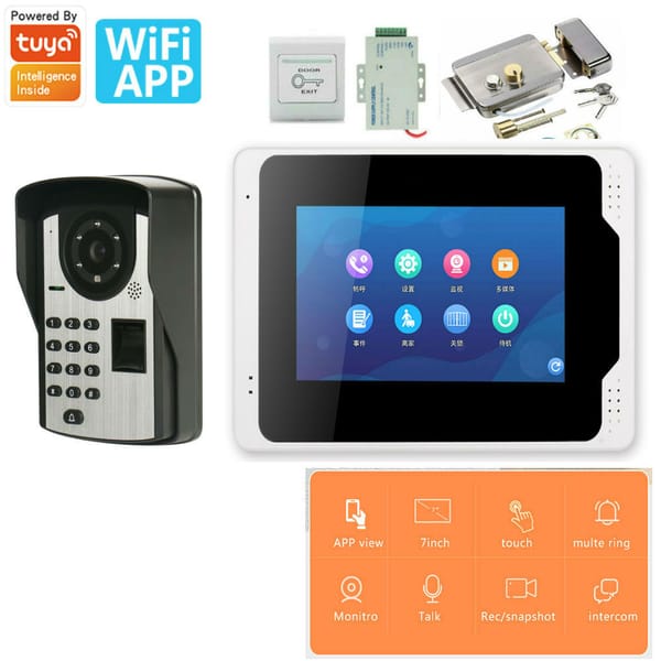 7 inch Tuya WiFi Video Intercom Doorbell to Phone Camera Home Security Door Phone Fingerprint Access Control System  APP Unlock