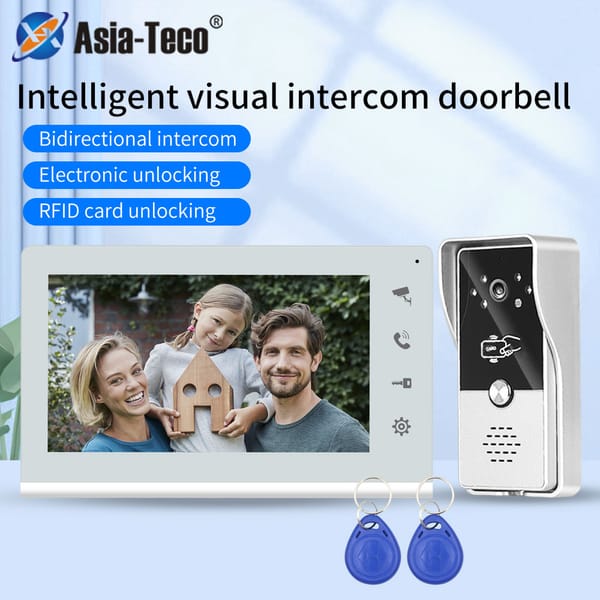 7 Inch Video Intercom Kit Doorphone Touch Screen with Wired Camera Doorbell 700TVL RFID Card Swipe Unlock Monitor for Home Villa