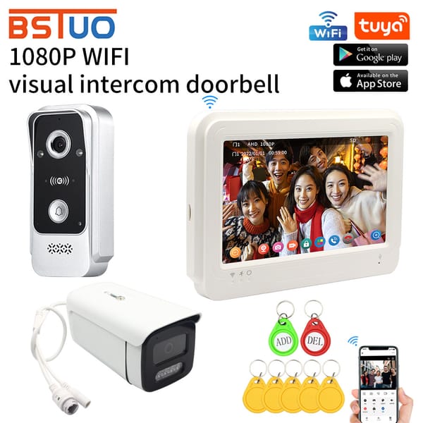 TUYA 1080P 7 Inch Color Touch Screen Wireless Wifi Video Doorbell Smart APP Home Intercom Kit for NFC RFID Access Control System