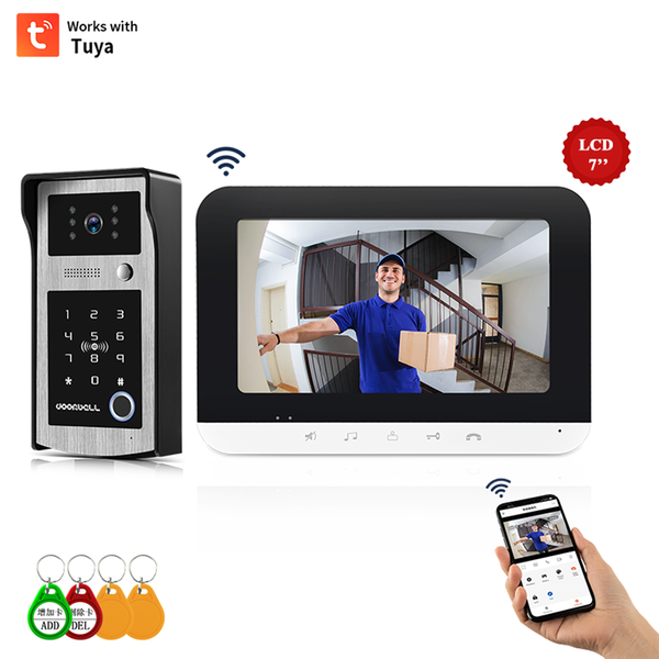 TUYA WIFI Video Intercom For Apartment 7 Inch Indoor Unit Doorbell ID fingerprint TUYA Video Intercom Phone For Home