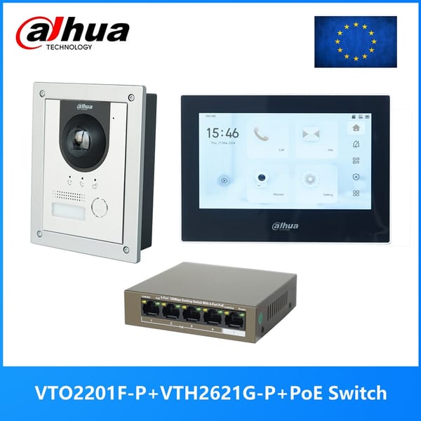 Dahua Multi-Language IP Video Intercom KIT,VTO2201F-P & VTH2621GW-P / VTH2621G-P & PoE switch,support SIP, replace VTO2202F-P-S2