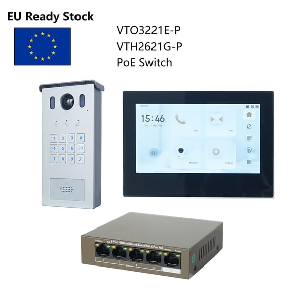 DH Multi-Language IP Video Intercom KIT,VTO3221E-P & VTH2621GW-P / VTH2621G-P & PoE switch,support SIP, Password code unlock
