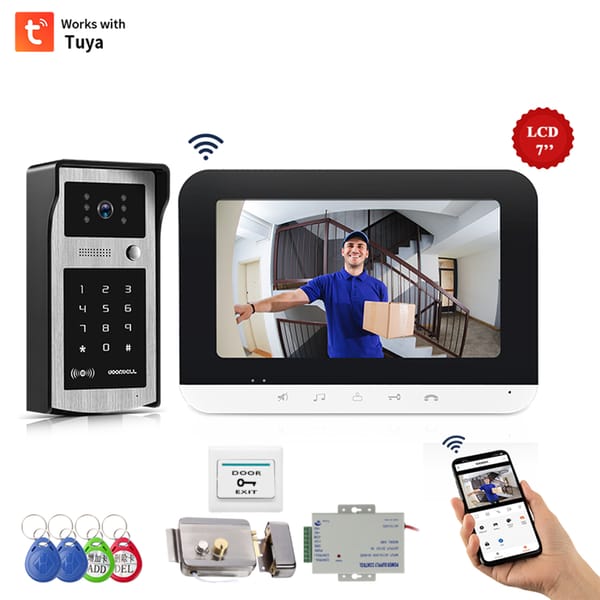 TUYA Wireless Wifi Video Doorbell 1080P  7 Color Touch Screen Smart APP Home Intercom Kit for RFID Access Control System