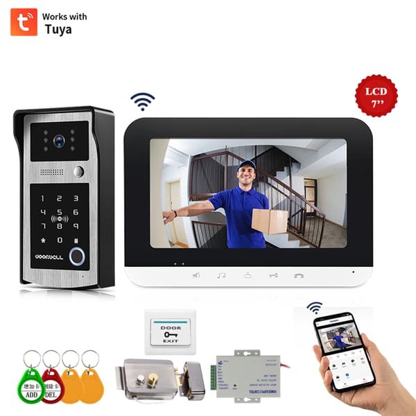 7" 1080P Video Intercom for Home Apartment Security Kit Video Doorbell 4in1 Unlock Card Fingerprint Password Wifi Tuya