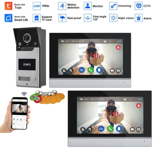 4 wire Smart Home Tuya Wifi 1080P Video Intercom 7'' Color Touch Screen Private Residences Security System RFIC Card