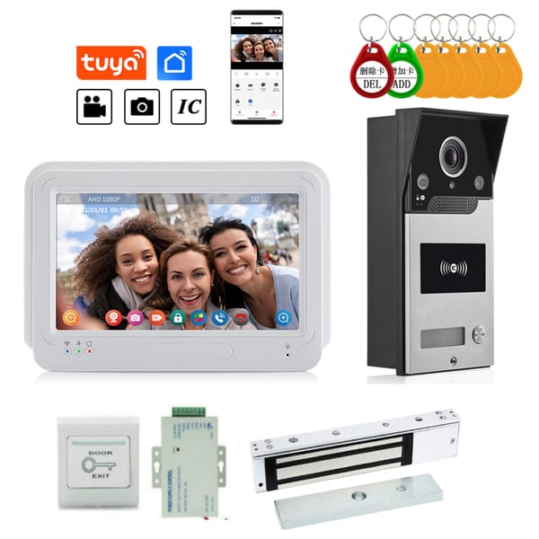 Tuya Smart Home WiFi Intercom System,Outdoor Video Doorbell Camera 1080P Wired,7 Inch Touch Screen,Talk,Record,Unlock